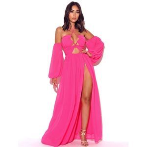 Elegant Pink Off-Shoulder Prom Dress revolve xl